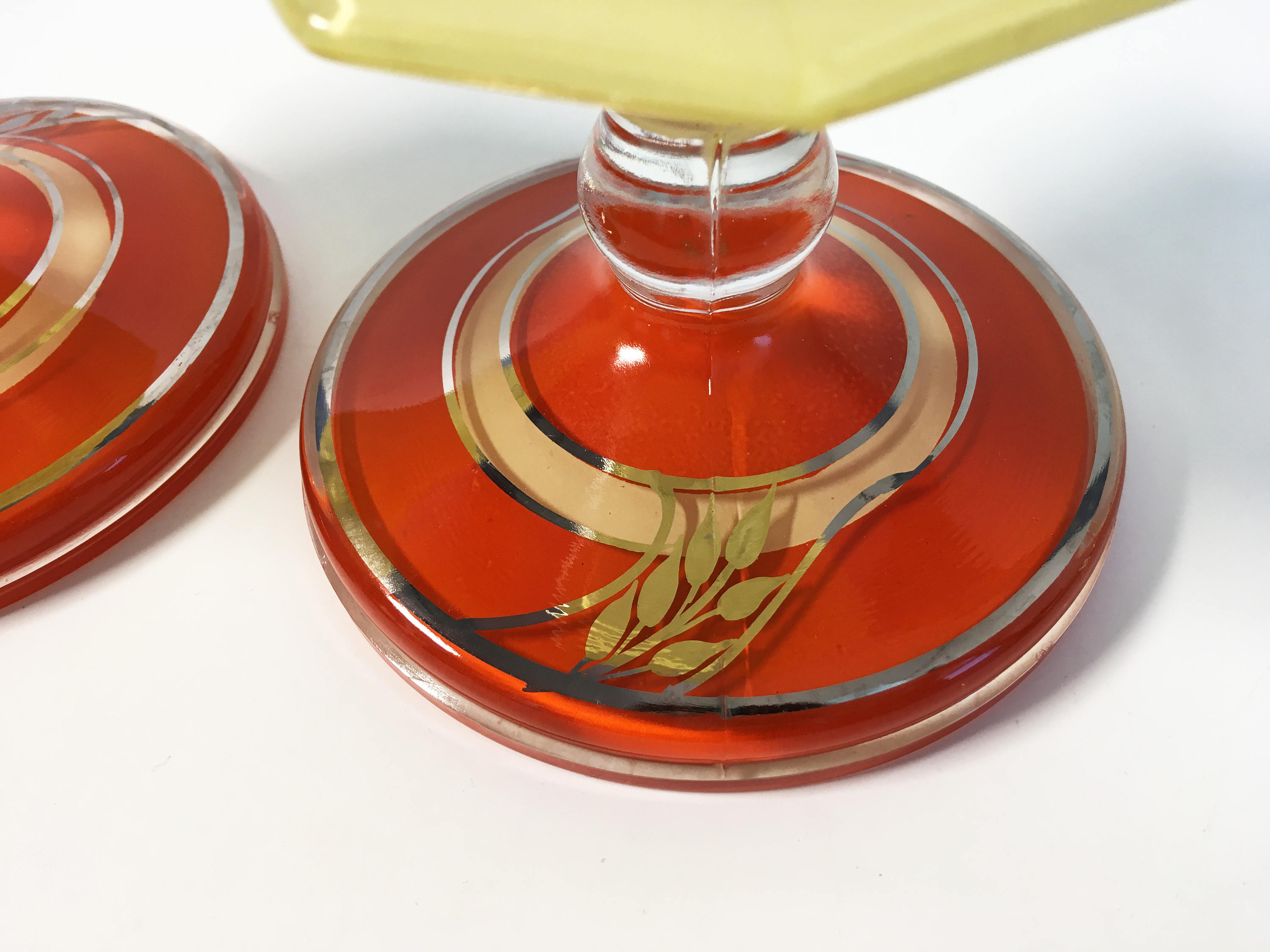 Vintage / Antique Rolled Edge Console Glass Bowl Matching Candle