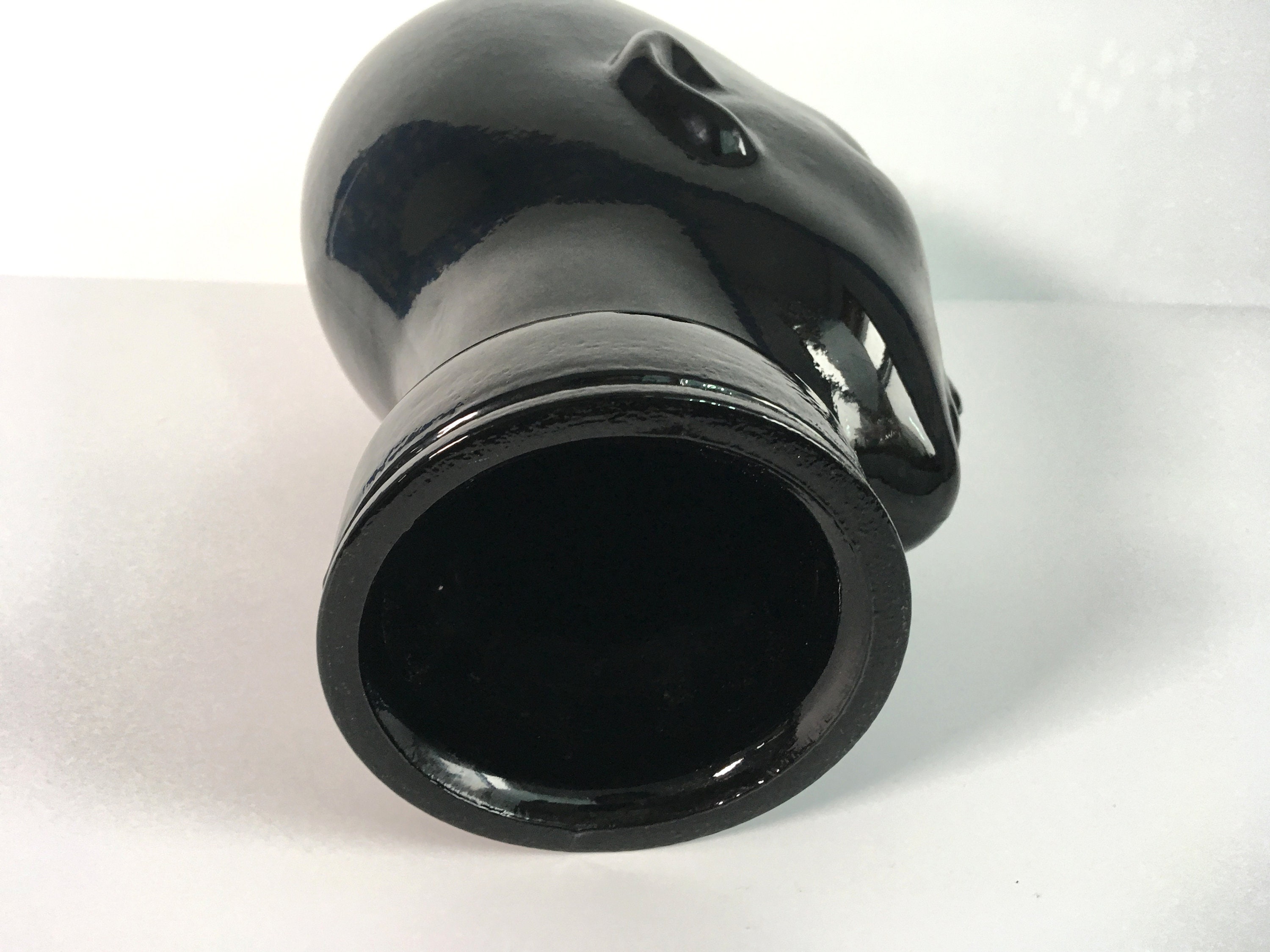 Kitschy Black Glass Head Bust Vintage Display Piece Retro Decor