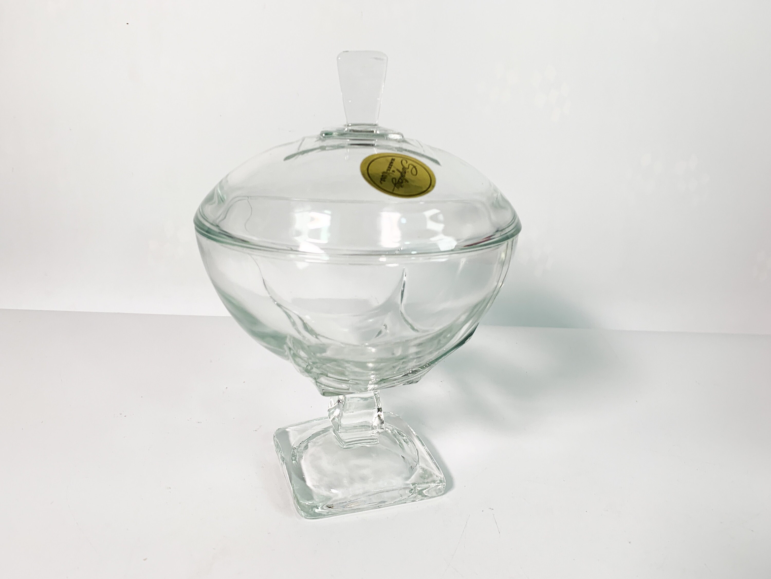 Vintage Hazel Ware Simplicity Clear Glass Lidded Candy Dish Pressed Glass Pedestal Candy Jar