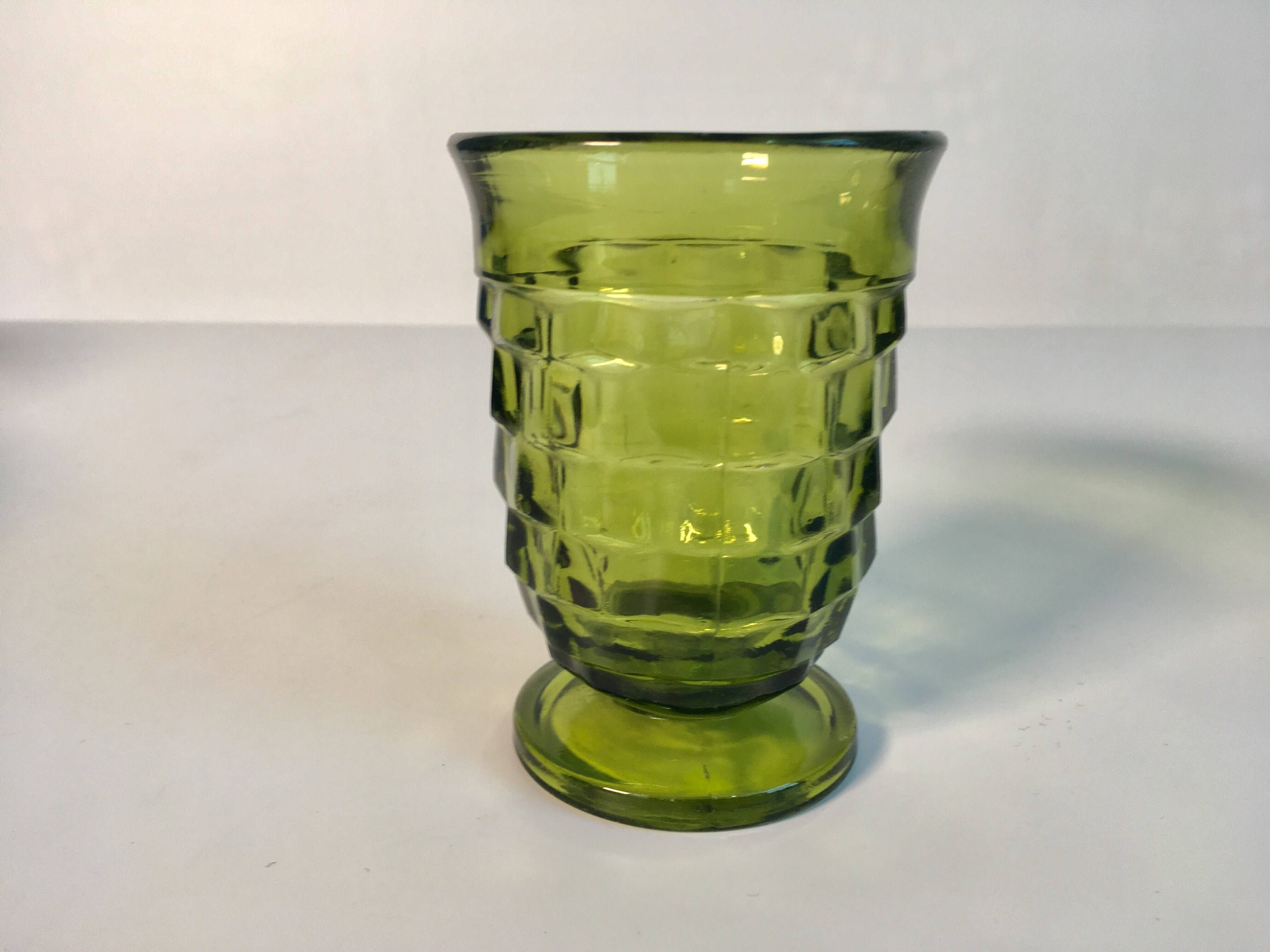 Vintage Set of 4 Whitehall Juice Glasses Green (Avocado) by Colony Heavy Juice Glasses Waffle