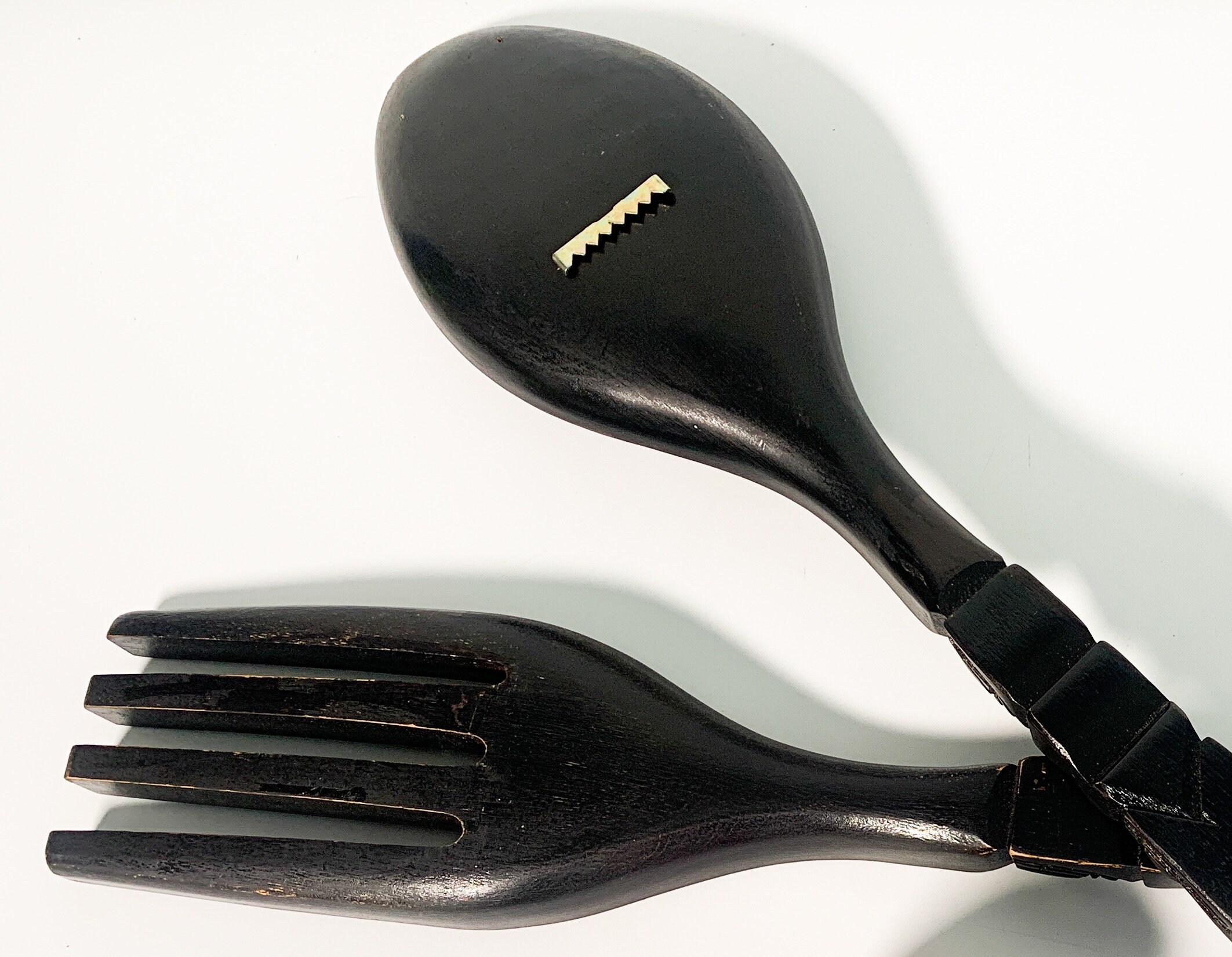 Retro LARGE Oversized Wooden Spoon & Fork Set Vintage Mid Century