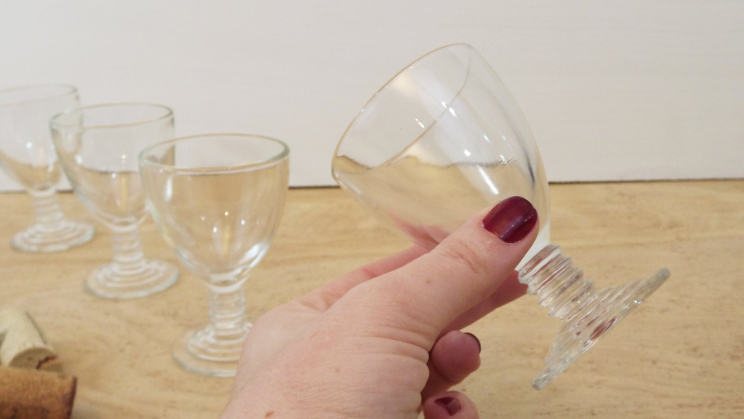 Vintage Set of 4 Manhattan Anchor Hocking Ribbed Stem Cordial / Wine / Shot Glasses 1930's