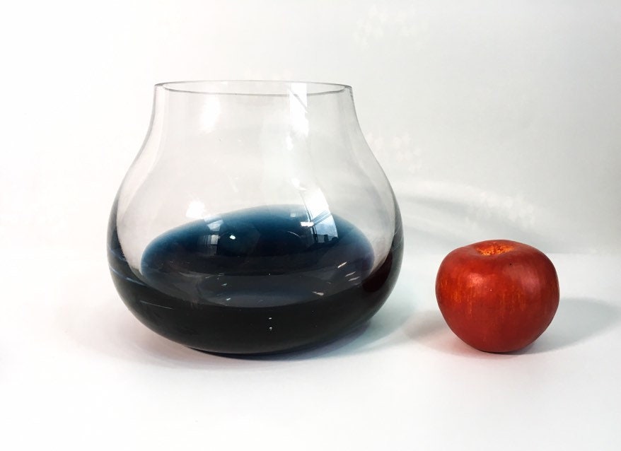 Heavy Blue & Clear Ombre Art Glass Bowl Dark Blue Glass Vase Home