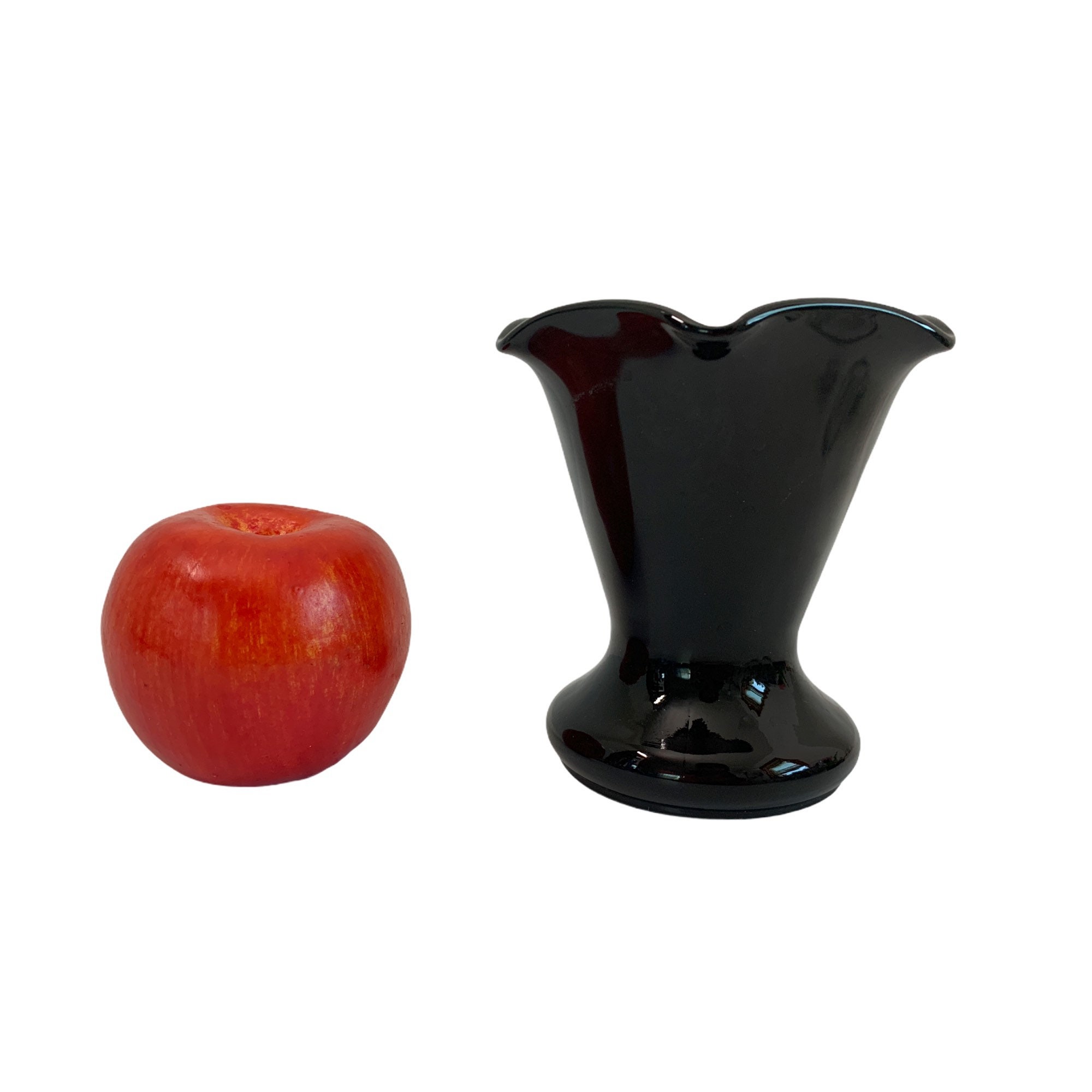 Black Amethyst Glass Vase Depression Glass Frilled Ruffled Rim