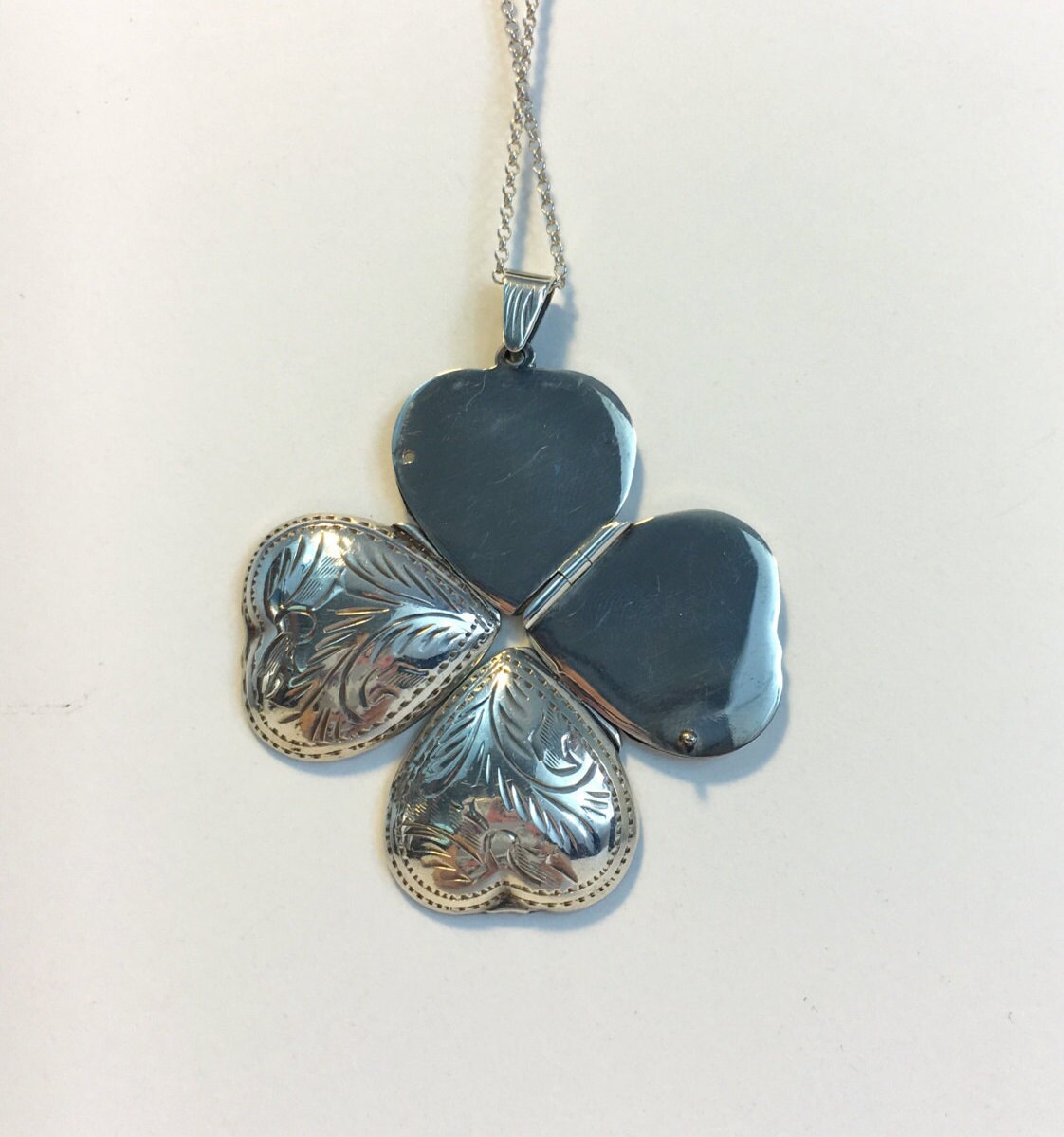 Vintage Doublet Heart Silver Locket with Sterling Silver Chain Etched