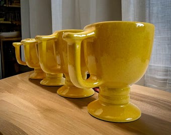 4 Vintage Yellow FRANKOMA C13 Pedestal Mugs - Retro Set of Four Autumn Yellow / Mustard Color Footed Mugs Cups - Retro & Kitsch Coffee Cups