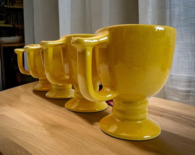 4 Vintage Yellow FRANKOMA C13 Pedestal Mugs - Retro Set of Four Autumn Yellow / Mustard Color Footed Mugs Cups - Retro & Kitsch Coffee Cups