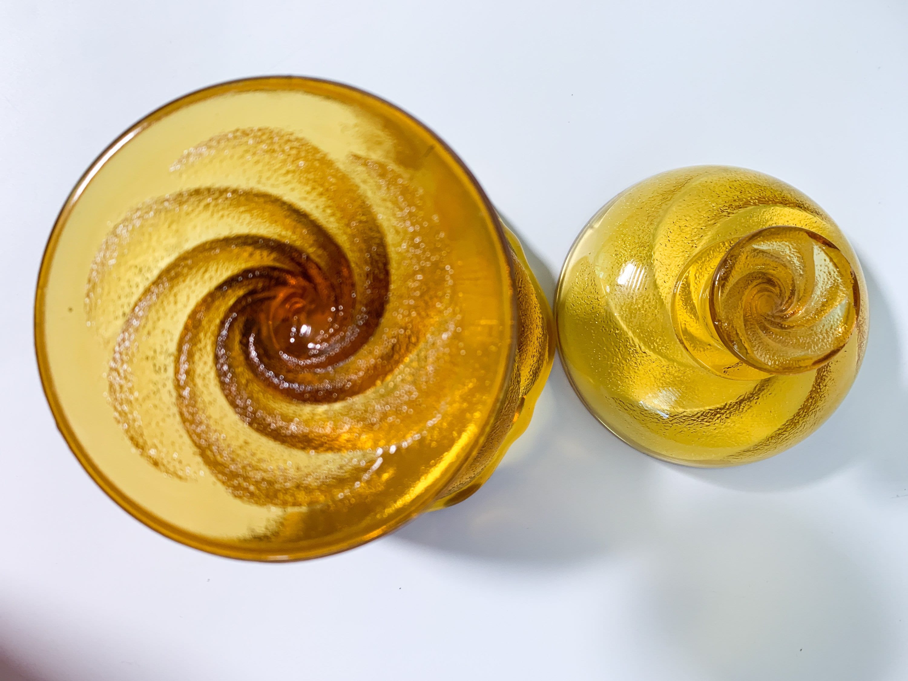 Vintage Amber Candy Dish w/ Lid, Lidded Light Brown Glass Retro Round