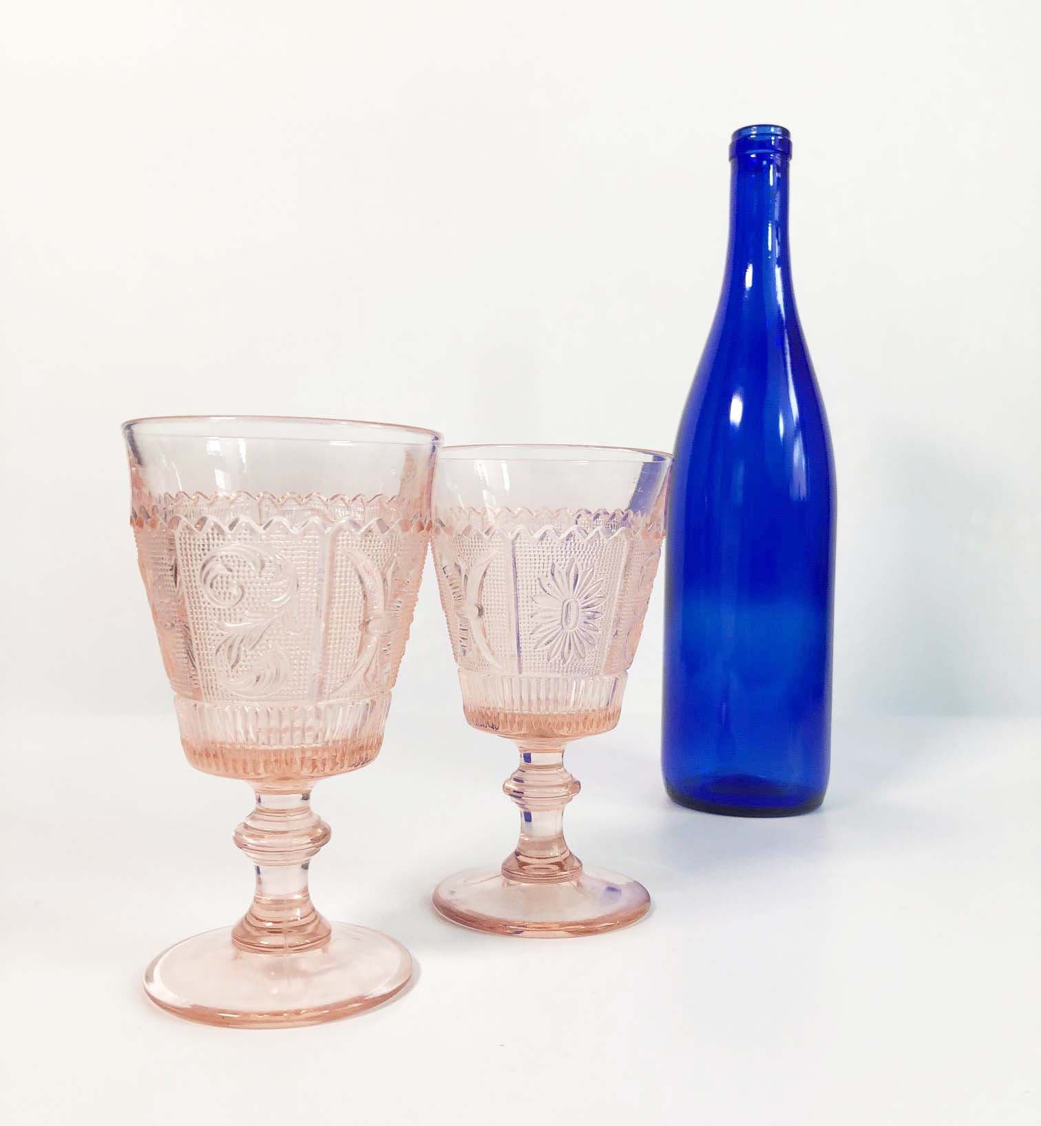 Blush Pink Wine Glasses Goblets Set Of 2 Panel Design Vintage Depression Glass Antique Glassware Eapg Early American Pressed Glass 1930s Blush Pink Wine Glasses Goblets Set Of 2 Panel Design Vintage Depression Glass Antique Glassware Eapg Early American Pressed Glass 1930s