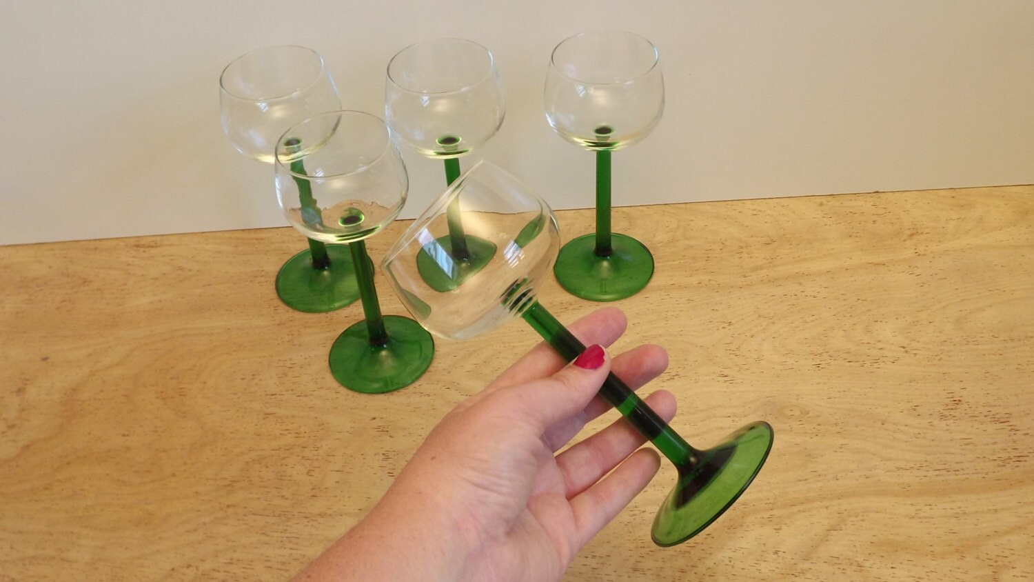 6 Alsatian wine glasses with green stems – Chez Pluie