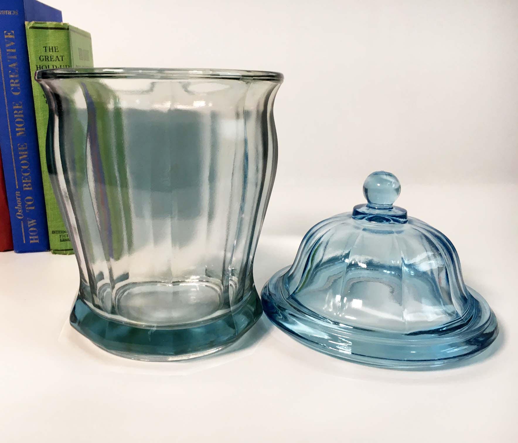 vintage blue glass apothecary jar