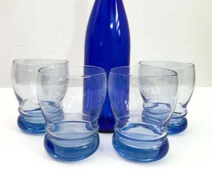 Set 4 Bangles Misty Blue by LIBBEY Glass Company - Four Light Blue Old Fashioned Glasses Barware Drinkware