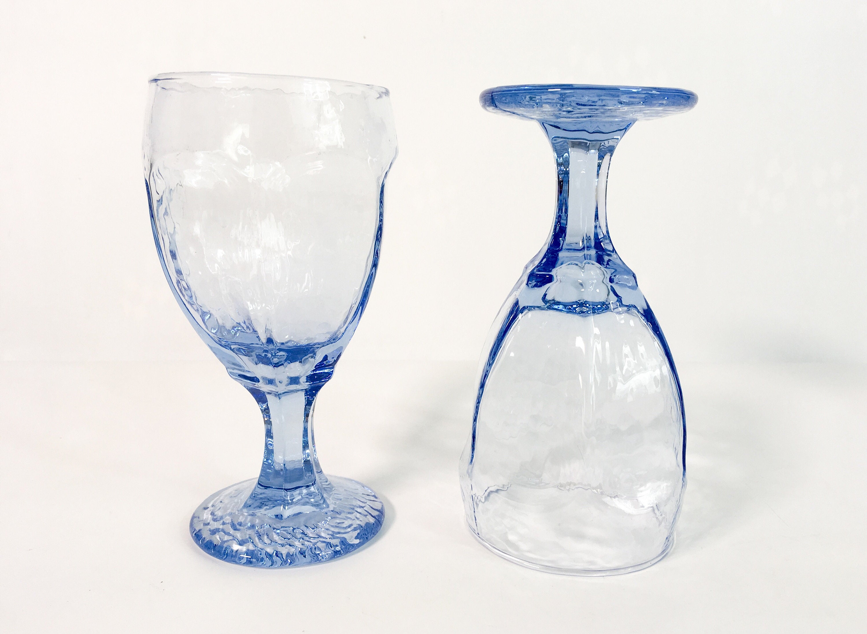 4 Vintage Blue Chivalry by LIBBEY Goblets Water Glasses Panels Textured