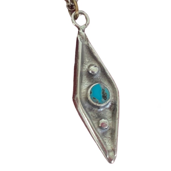 Vintage Sterling Silver & Turquoise Pendant on Bo… - image 7