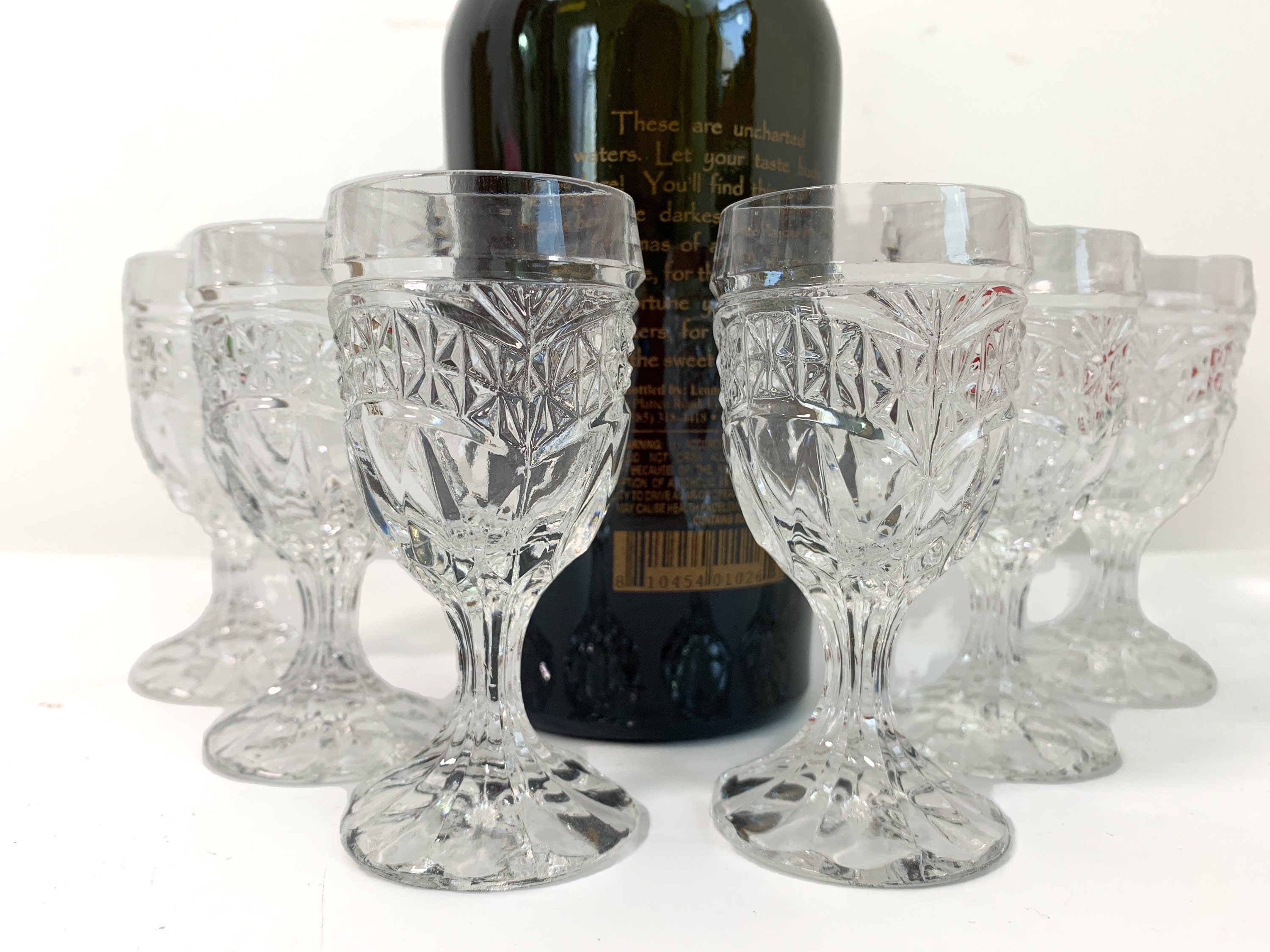 Set of 6 or 4 Vintage Cordial Glasses Small Pressed Glass Retro