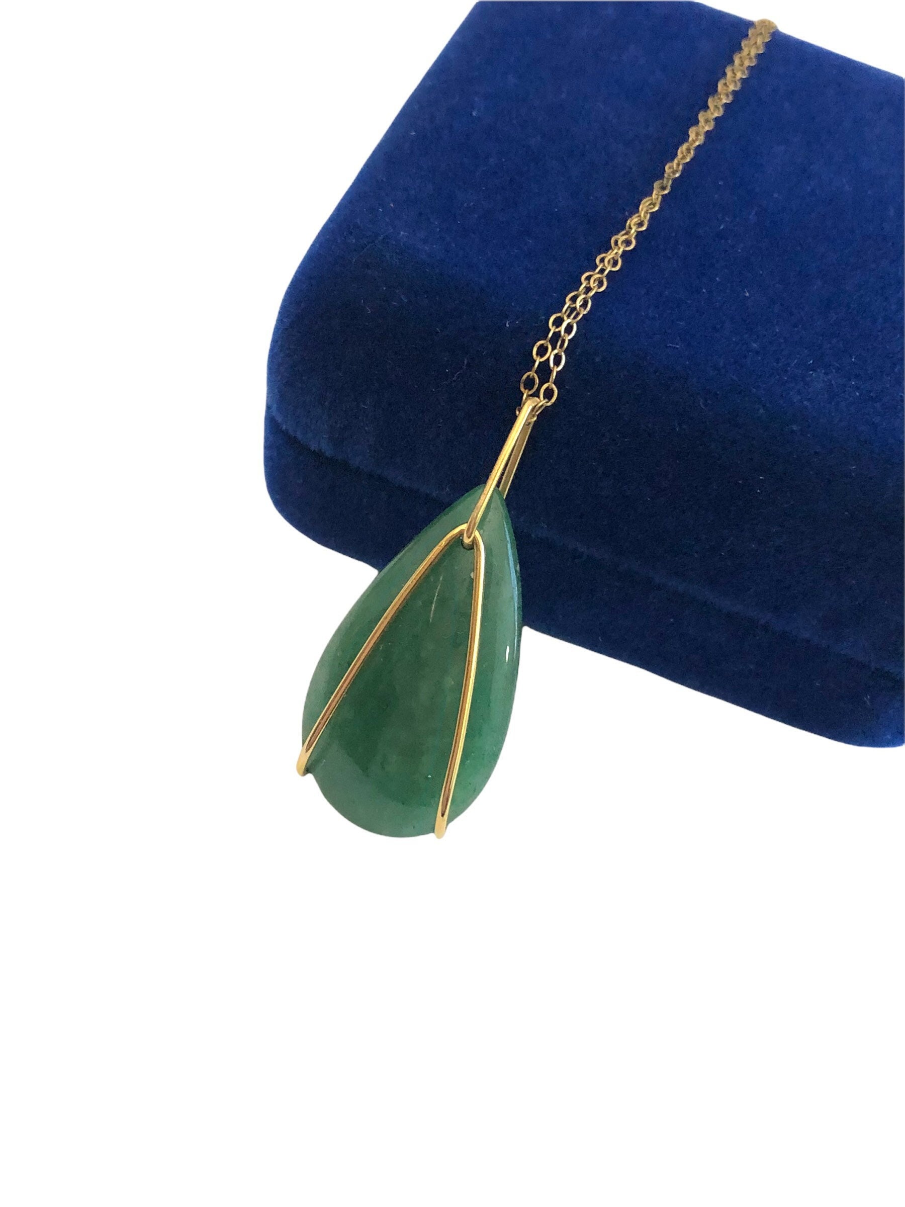Green Jade Teardrop Necklace Vintage 12K Goldfilled Jade Pendant