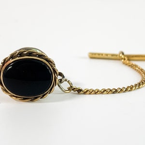 Vintage WEH Hayward Tie Tack: Black Oval, Gold Filled Retro Mens Accessory