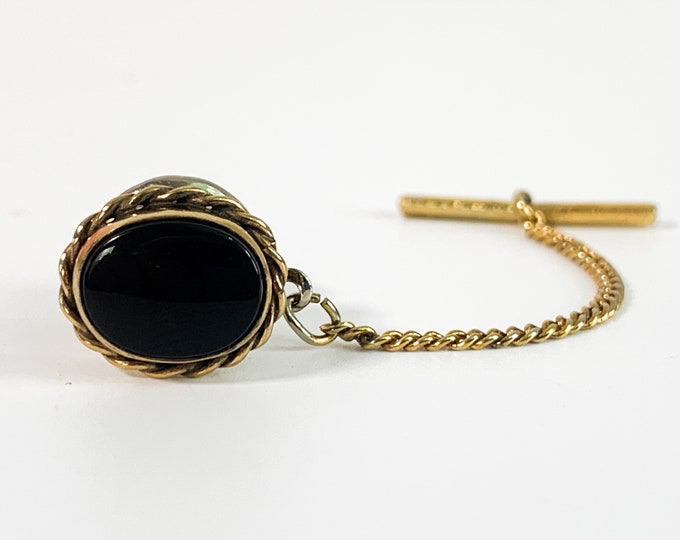 Vintage WEH HAYWARD Hallmarked Mens Tie Tack w/ Black Oval - Retro Men Accessory - Gift for Boy Man