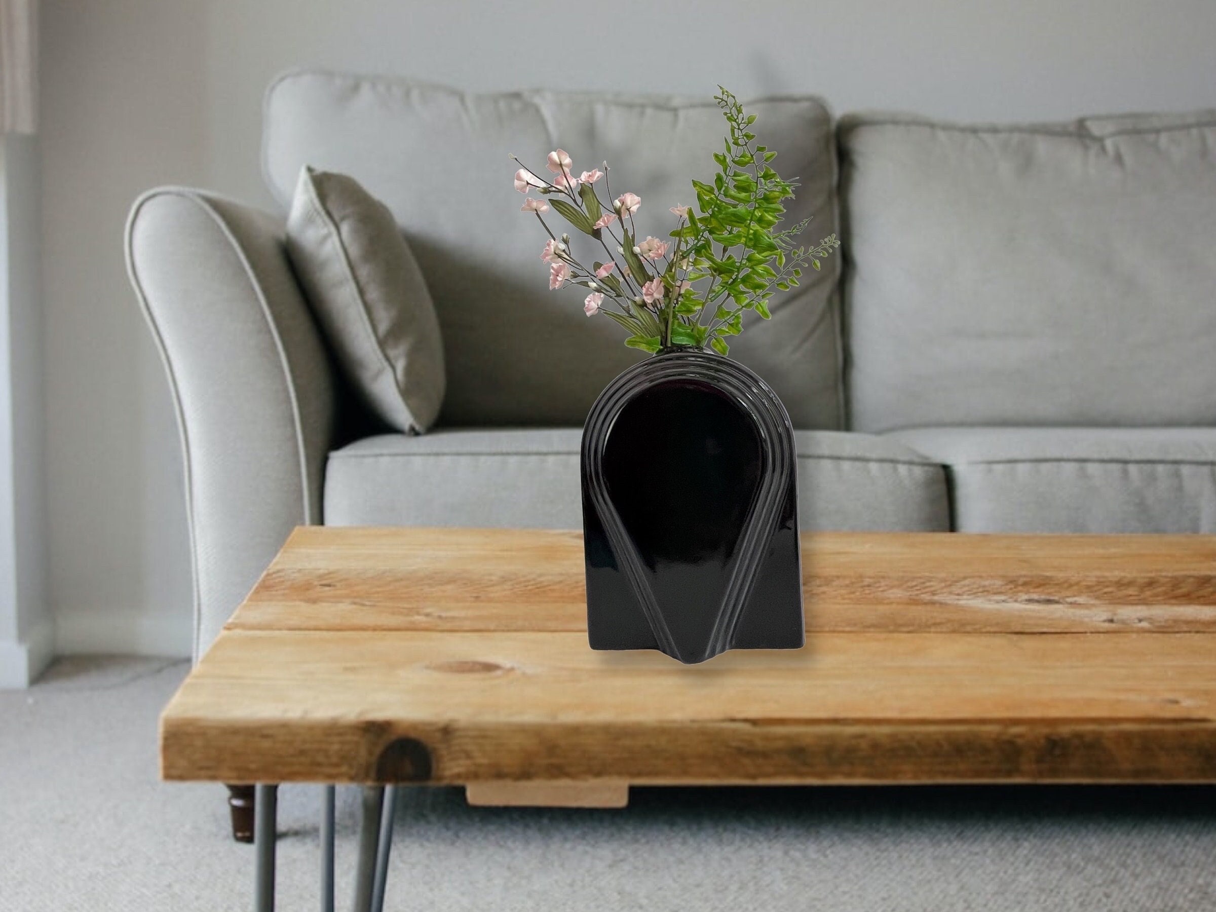 Vintage BLACK Pottery Table Vase Ceramic ca 1990s Mod Modern Home