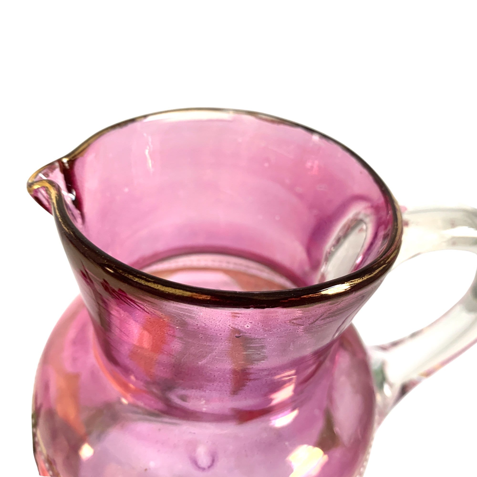 Pink Swirled Glass Pitcher, Small Pink Blown Glass Pitcher With Clear  Handle, Vintage Hand Made Fine Art Glass Creamer Pitcher Best Gift