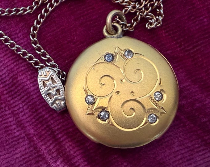 Antique SKM Round Locket Monogrammed "ADJ" Gold Filled Pendant Necklace - S.K. Merill Co - Early 1900s Edwardian Initialed Statement Jewelry