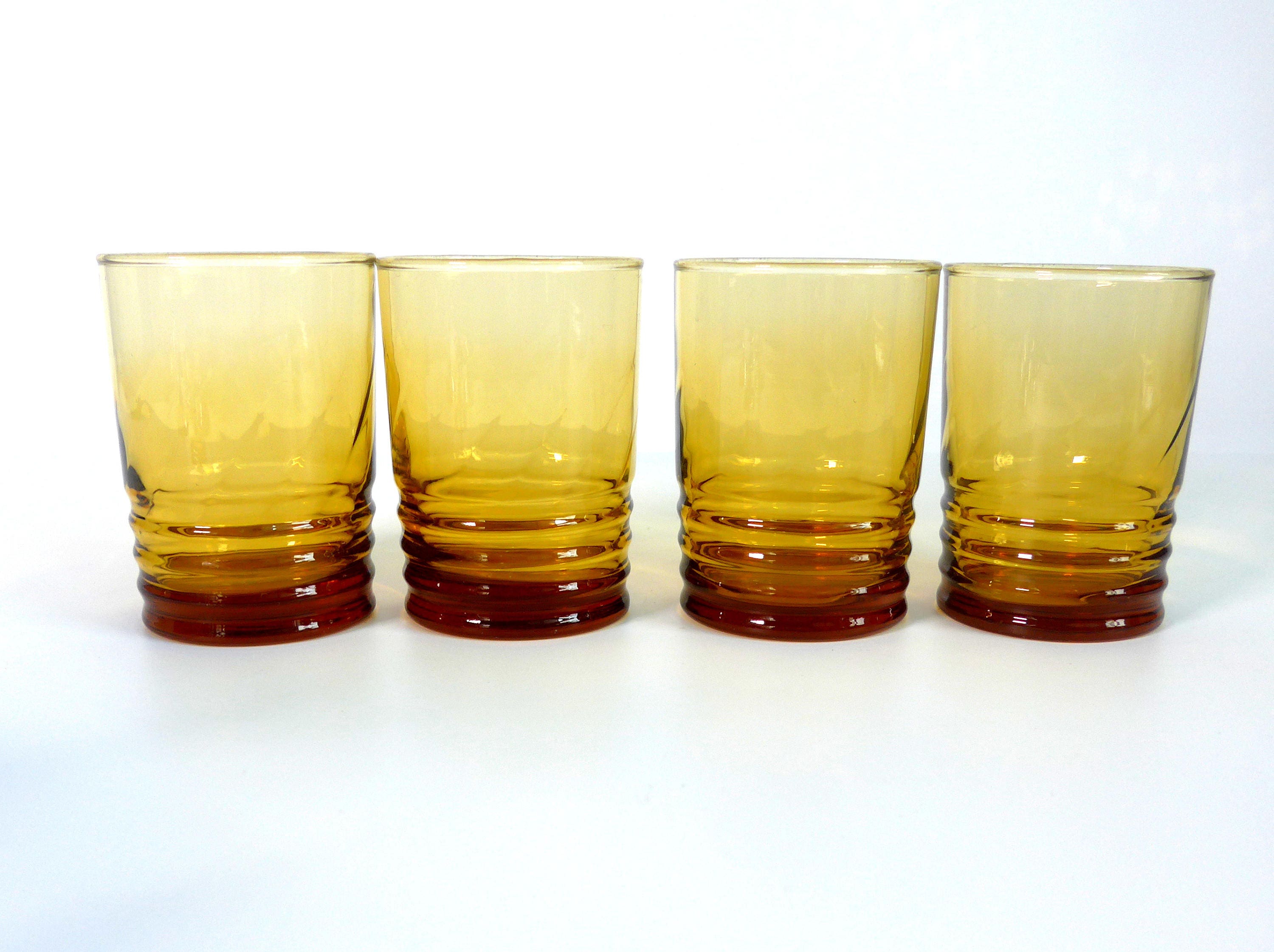Set of 4 Vintage Libbey Honey Amber Malibu Gold Juice Glasses Ribbed