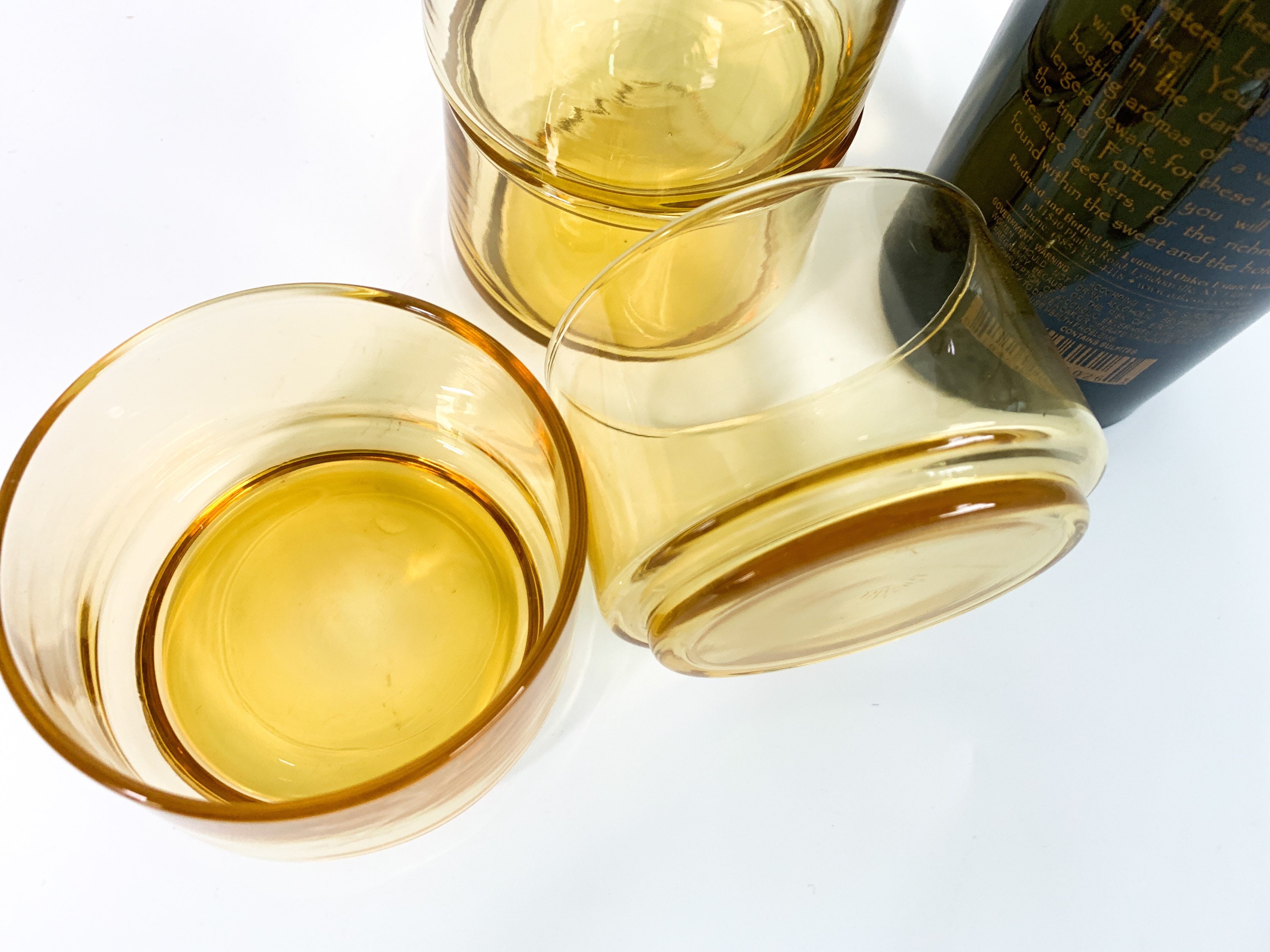 Vintage / Retro Amber Stackable Drinking Glasses Set of 4 Lowball