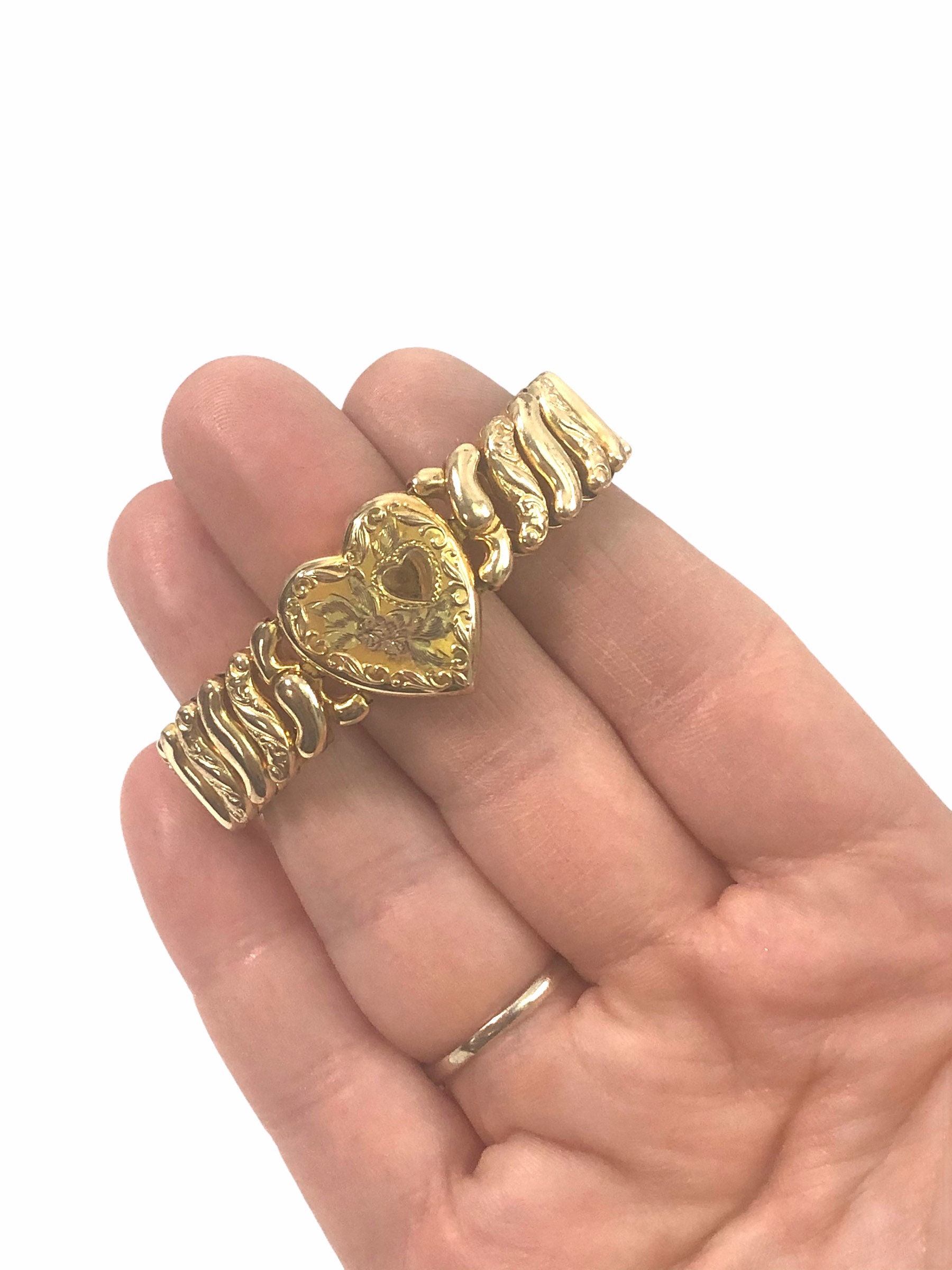 Small Heart Expansion Bracelet Retro Gold Filled Heart Flowers