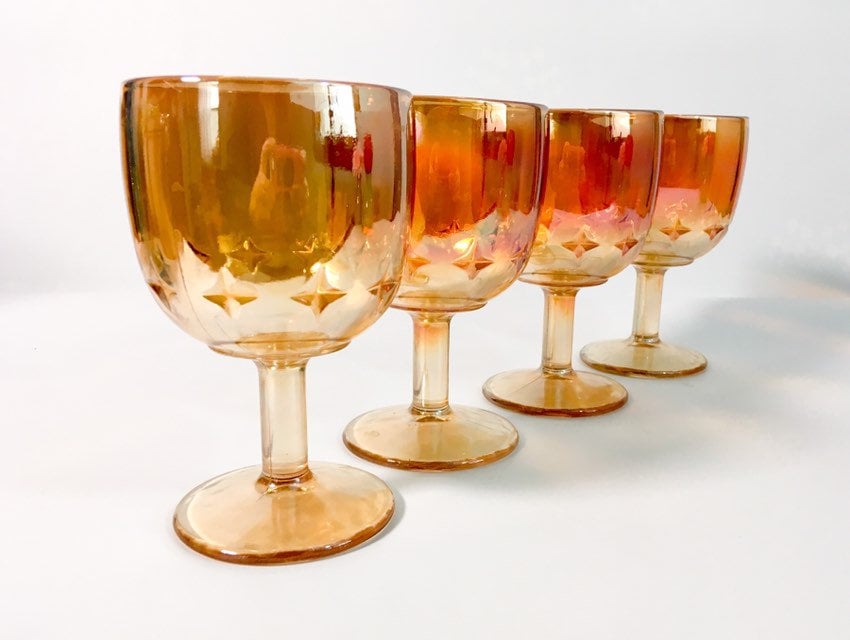 Vintage CARNIVAL CRYSTAL IRIDESCENT Wine Glasses - Set of 4 – The New York  Cottage Industry