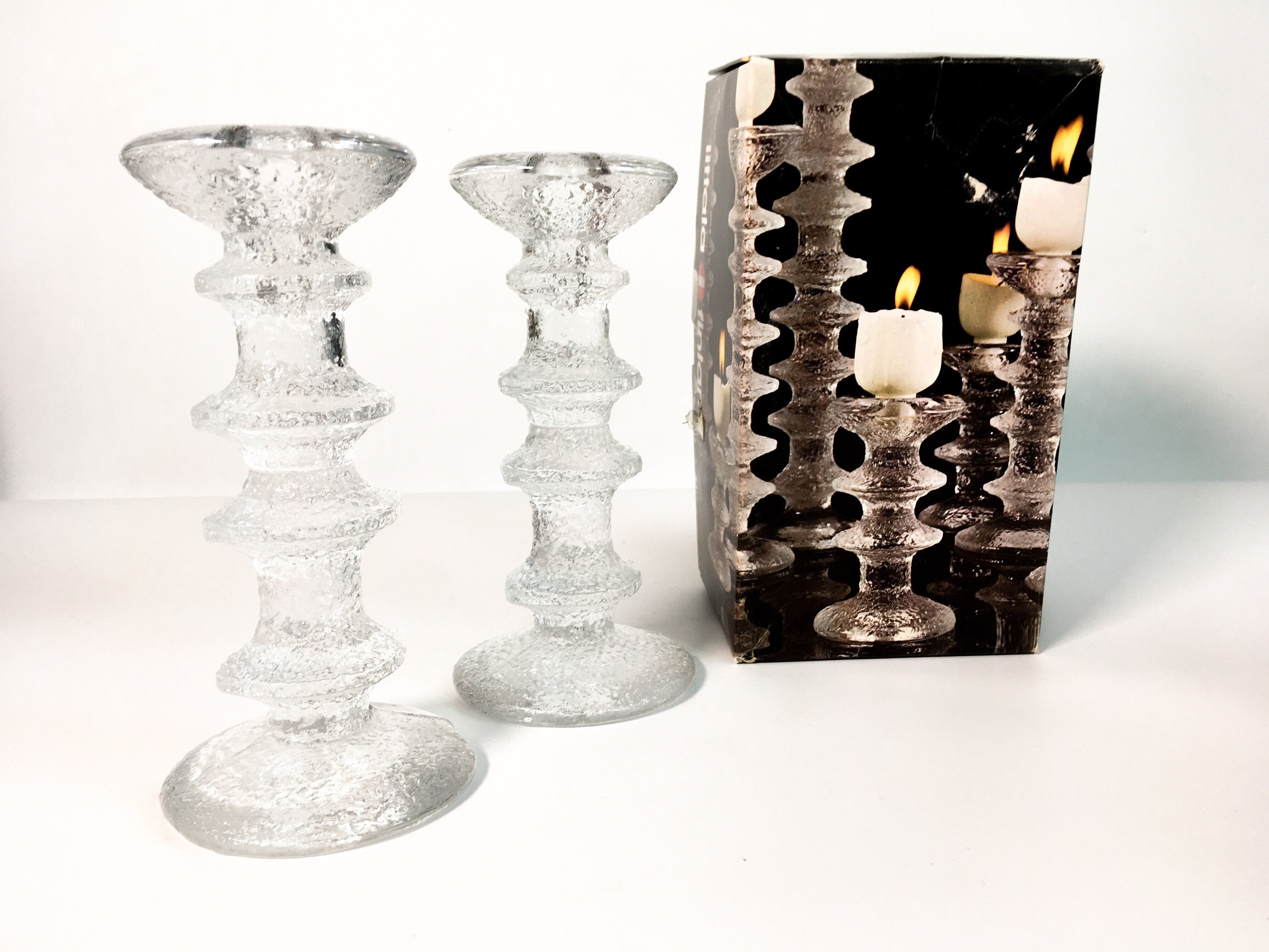 Pair Vintage Iittala Made in Finland 4 Ring Candlestick Timo FESTIVO
