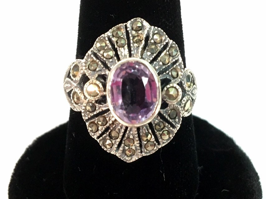 Genuine Amethyst 925 Sterling Silver Antique Style Ring Size 7 KN-2708 Genuine Amethyst 925 Sterling Silver Antique Style Ring Size 7 KN-2708