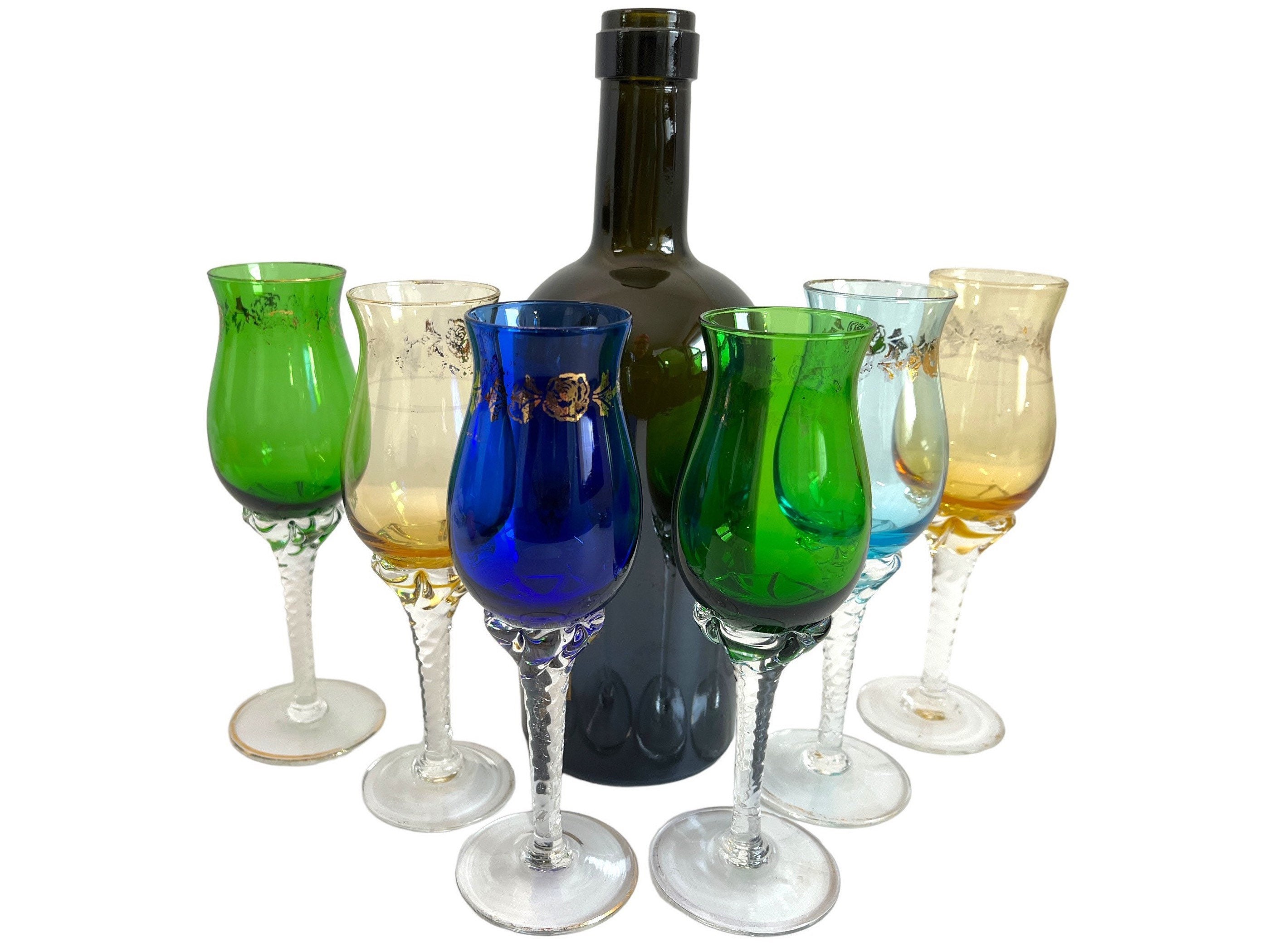 Vintage Multi Colored Clear Twisted Stem Wine Glasses Set of 6, 4 oz Wine  Glasses, Vintage 4 oz Cocktail Glasses, Unique Wine Glasses