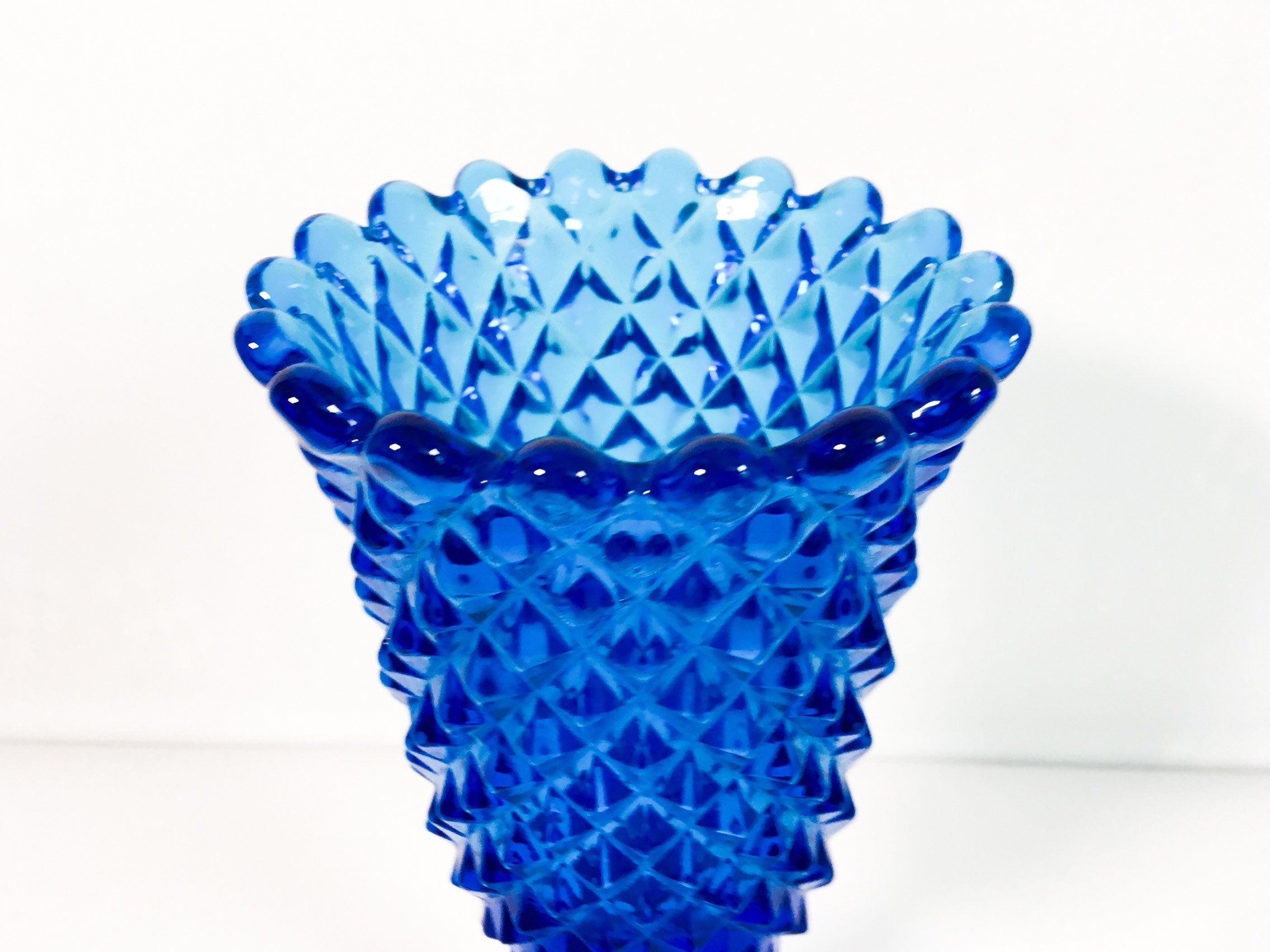 Vintage Imperial Cobalt Blue Hobnail Glass Vase Reto Mid century
