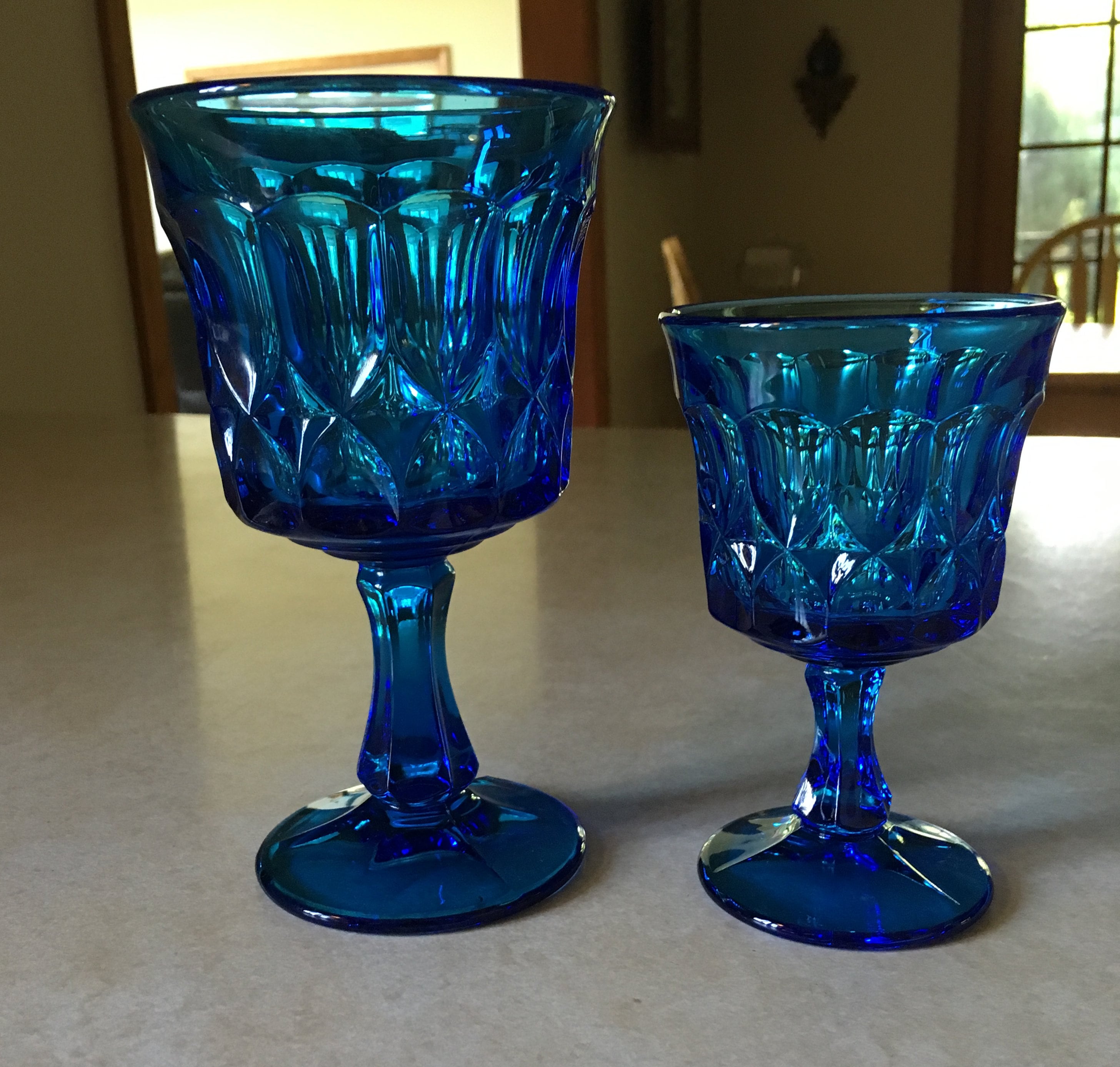 Vintage Set of 4 Blue Noritake Perspective Glass Wine Glasses / Goblets