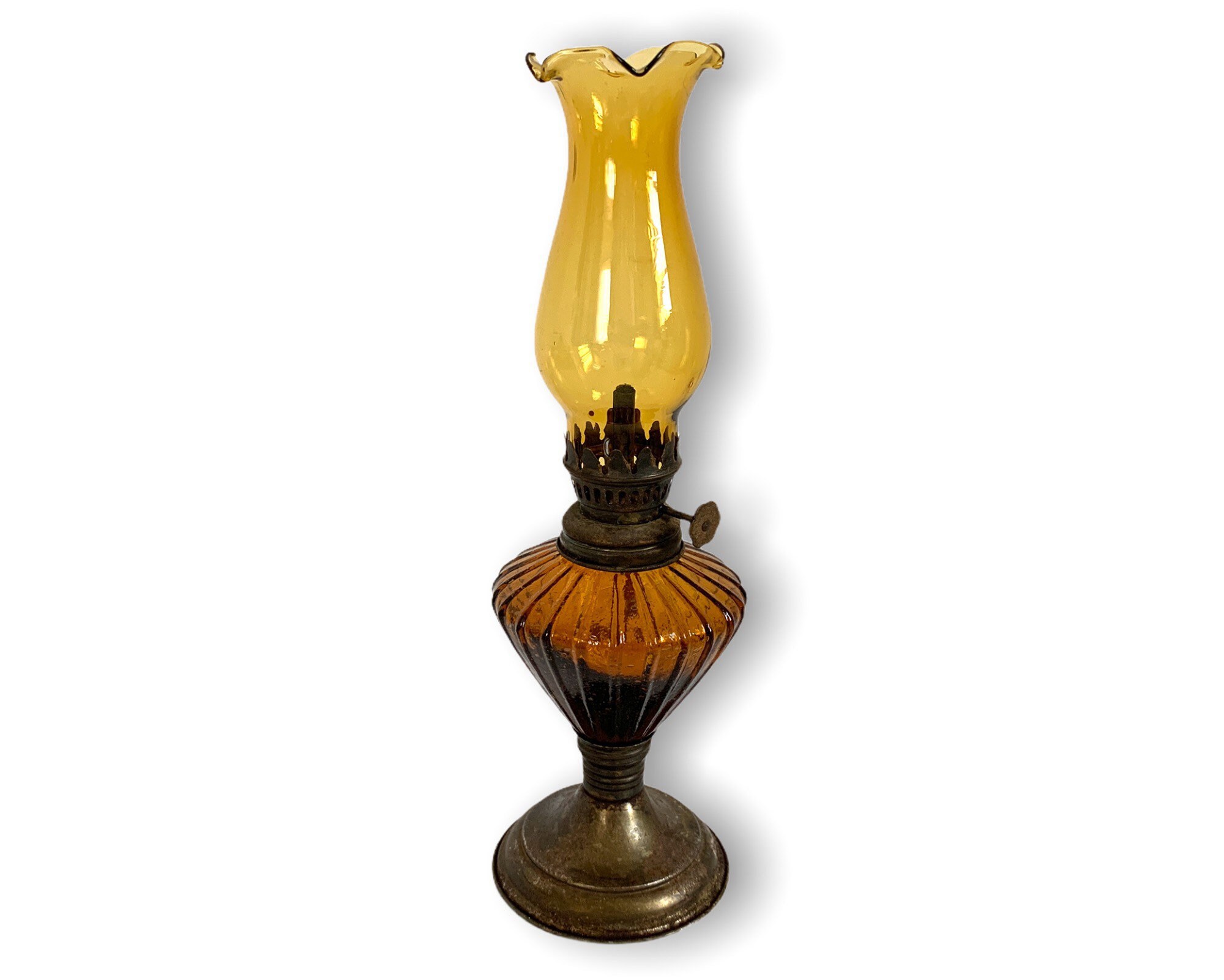 Oil Lamp - Brass Mini - 6.5 Amber Glass : : Home