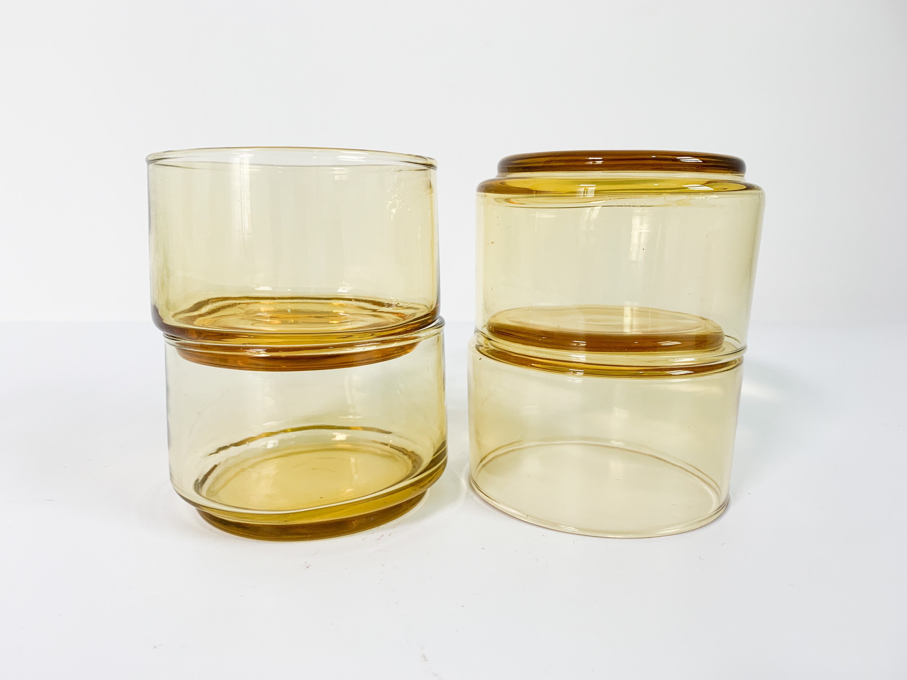 Vintage / Retro Amber Stackable Drinking Glasses Set of 4 Lowball