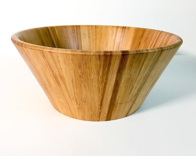 Vintage Wood Bowl Bamboo Serving or Fruit Bowl -  Large Mid Century Modern Kitchen Decor