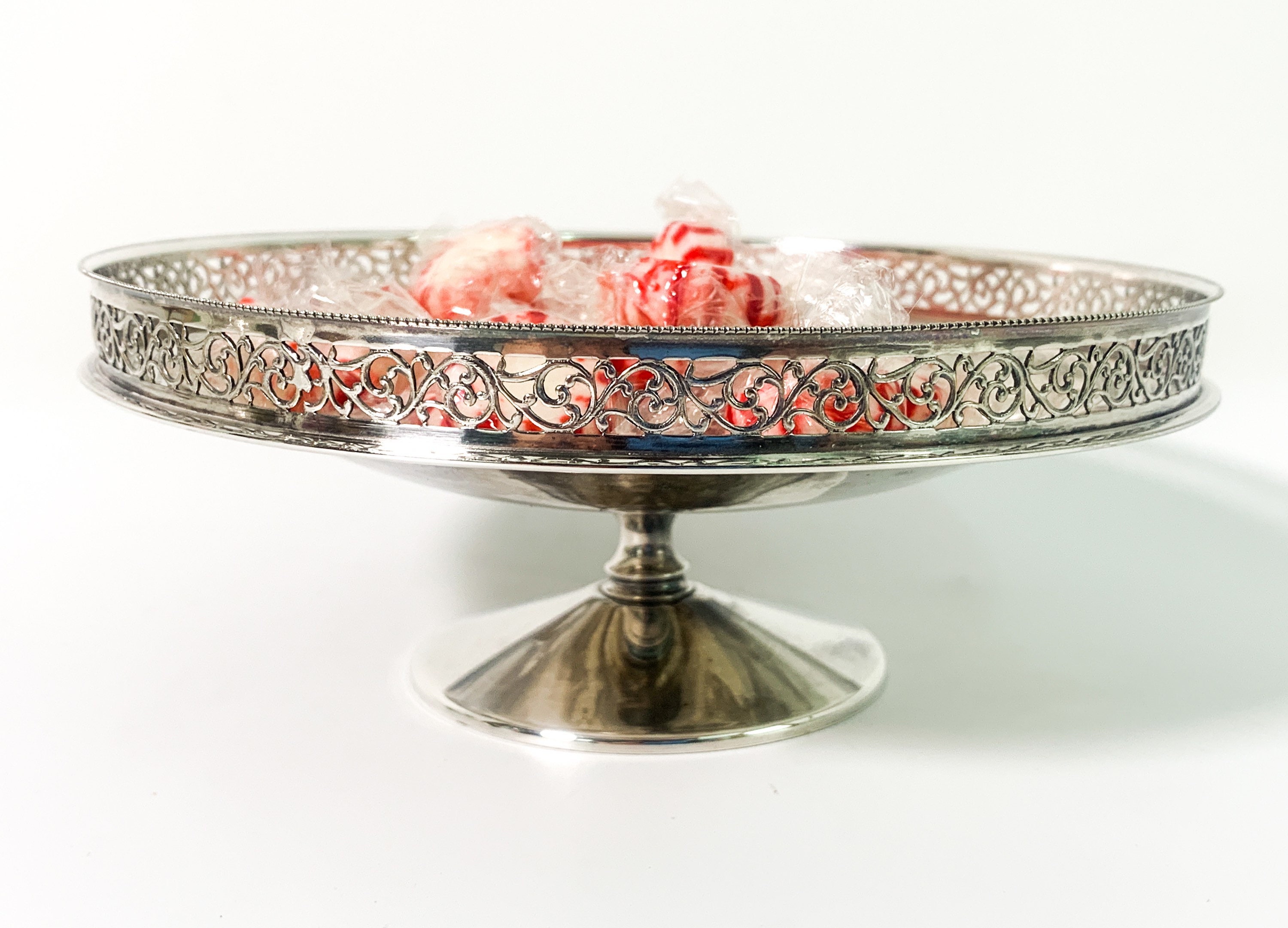Vintage Silver Plate Candy Dish Compote Pedestal Base Made Italy PM