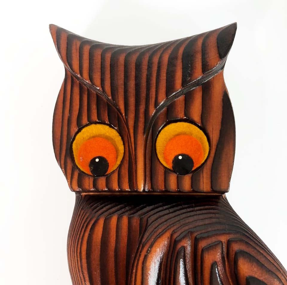 Vintage Wood Owl Green Mountain Wooden 1970s Wall Hanging Kitsch
