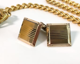 Vintage SWANK Art Deco Style Gold Filled  Cufflinks - 2 Square Retro Men's Cuff Links - Hallmarked 12K GF Men's Dress - Wedding Prom Formal