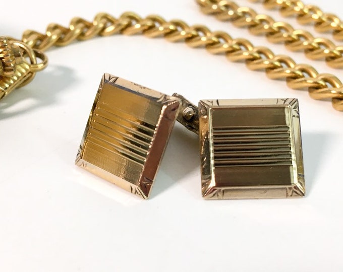 Vintage SWANK Art Deco Style Gold Filled  Cufflinks - 2 Square Retro Men's Cuff Links - Hallmarked 12K GF Men's Dress - Wedding Prom Formal