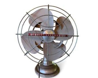Vintage Westinghouse Fan - Working Retro Electric - Cat No. 12LA4 Part No Y35258 - Mid century Home Office Decor Grey Mid Size Table Top Fan
