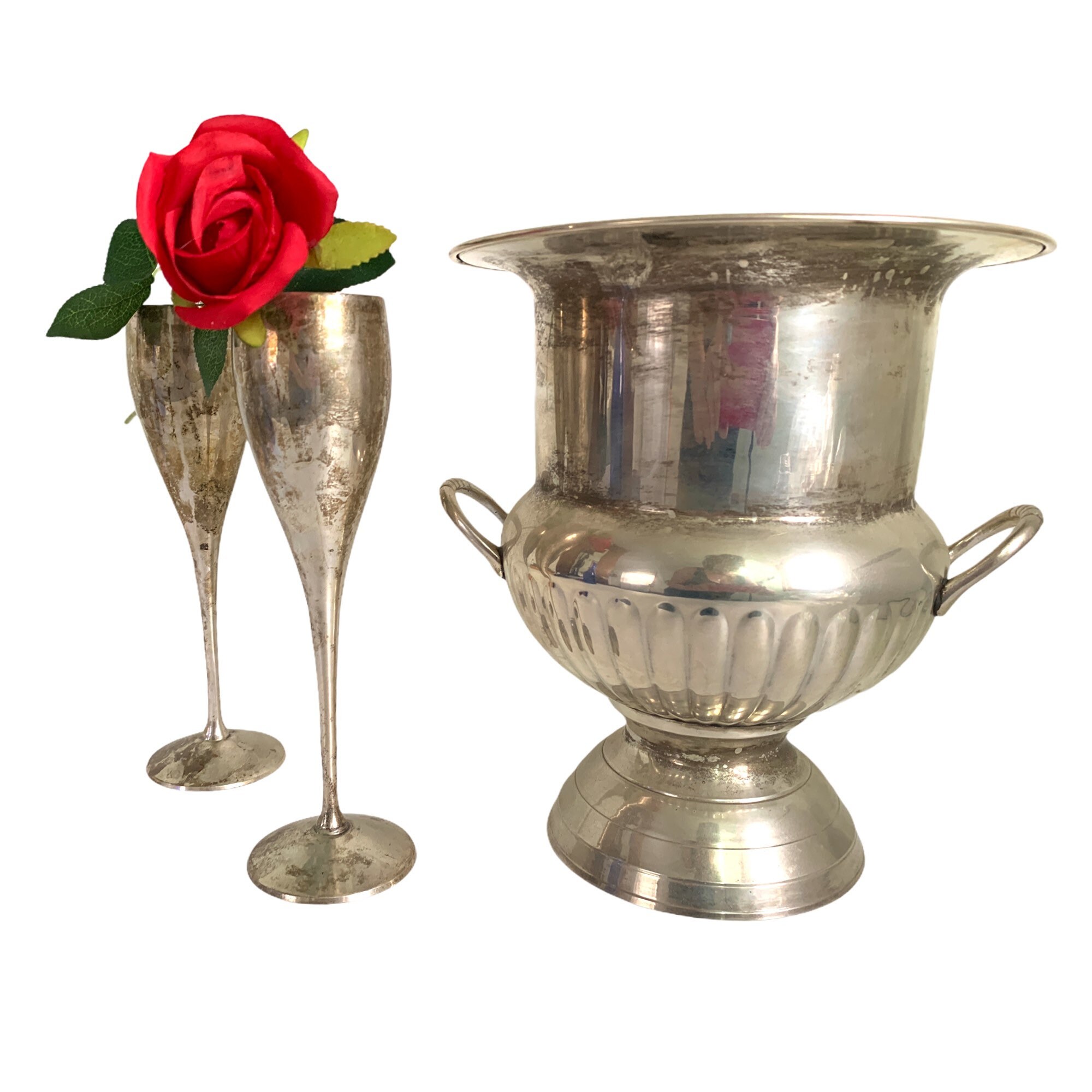 Pair of Vintage Made in Spain Silver Plated Champagne Goblets