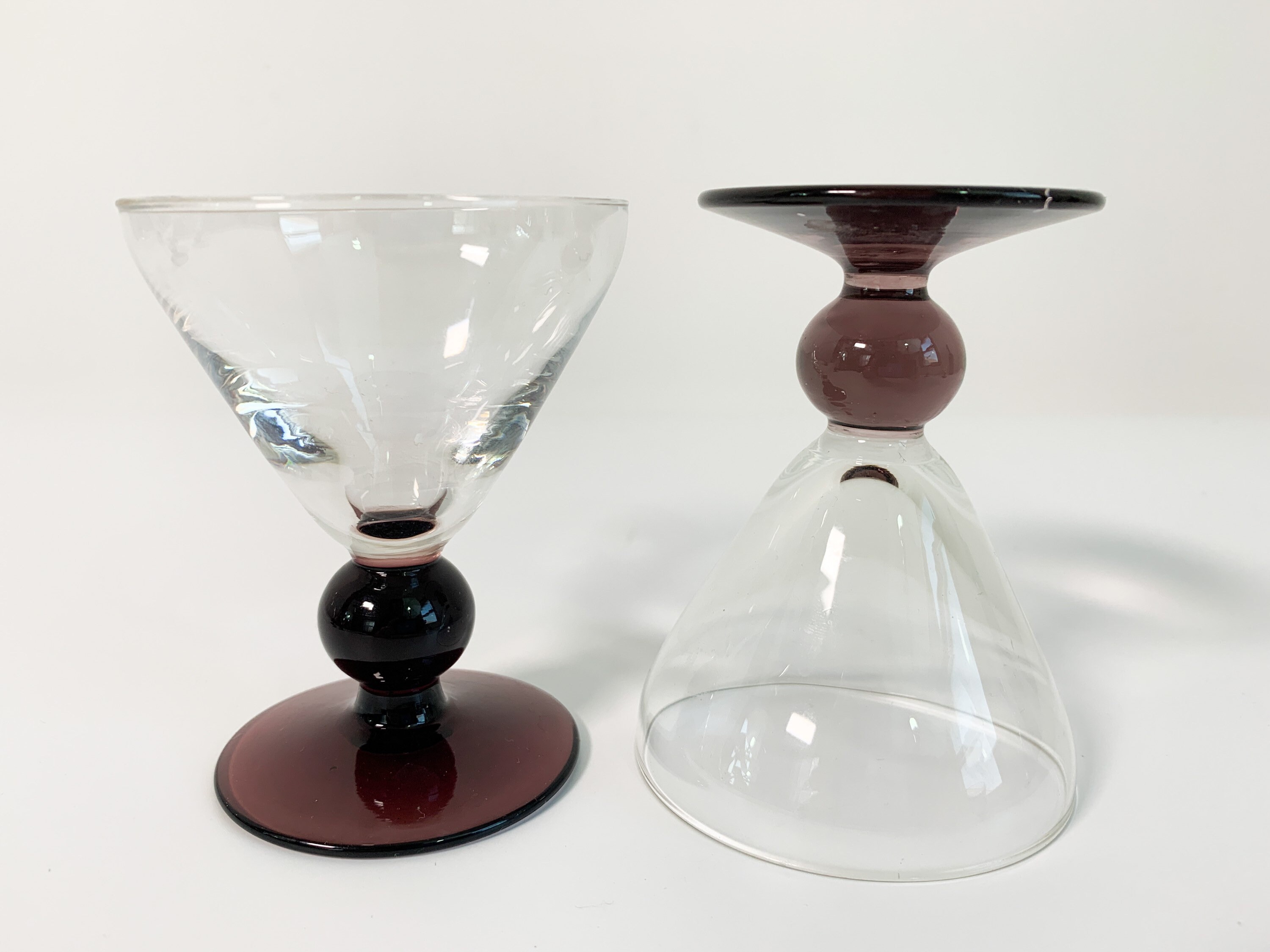 6 Vintage Purple Base Cordial Cocktail Glasses Set of Six Liquor