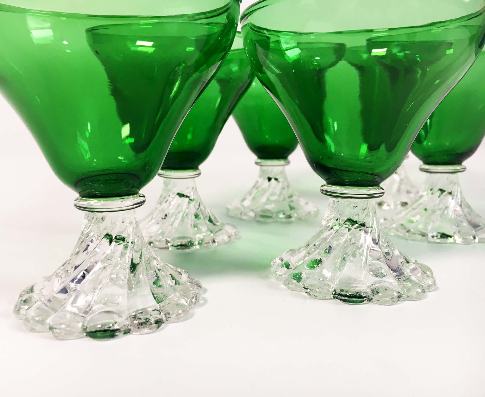 Set of 6 Vintage Burple Green Liquor Cocktail Glasses Anchor Hocking