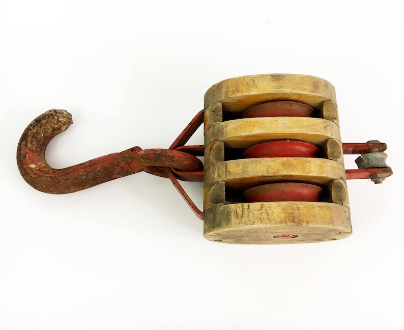 Vintage ANVIL Wooden Pulley / Wood Pulley Red Hook Triple Etsy