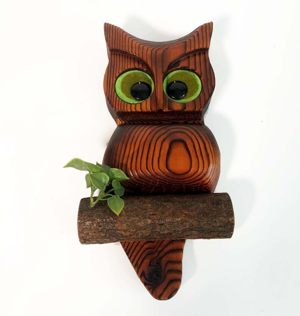 Vintage Wood Owl Green Mountain Wooden 1970s Wall Hanging Kitsch