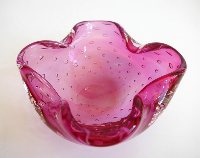 Mid Century Retro Pink Bubble Art Glass Ashtray Vintage Pink Etsy