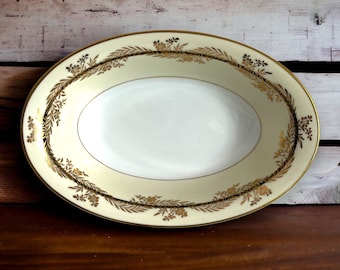 Vintage Japanese Noritake Oval Vegetable Dish  Circa 1930s - Coupe Pattern Serving Dish Black Band Gold Flower