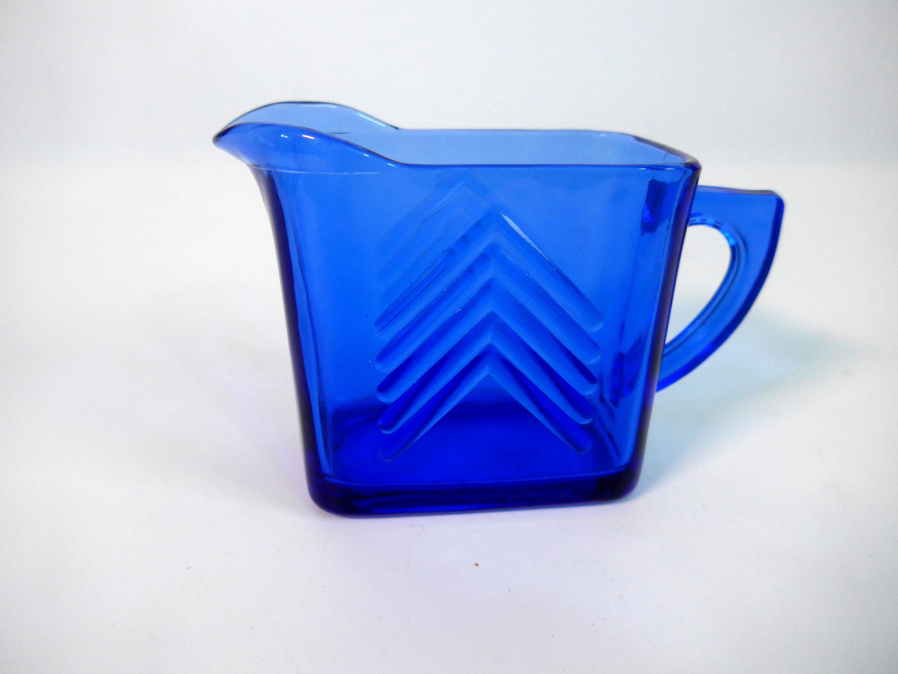 Download Vintage Hazel Atlas Chevron Cobalt Blue Depression Square Glass Creamer - Retro Blue Glass ...
